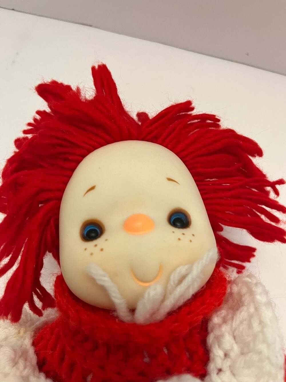 Vintage 1980 Mitzy J Shin Crochet Doll Red Yarn Hair Strawberry Colors 18”